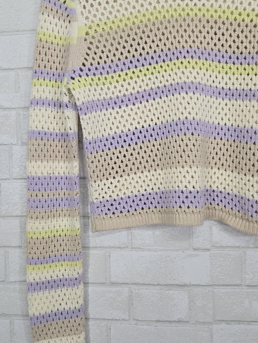 Full Tilt pastel striped open weave crochet sweater - Picture 5 of 12